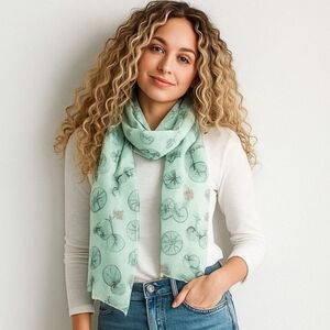 Bicycle Floral Retro Viscose Lightweight Scarf